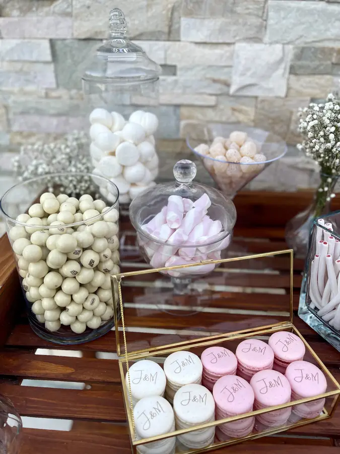 Refined dessert bar with natural styling at a private villa party